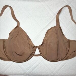 Auden Womens Unlined Mesh Demi Underwire Bra Nude Brown Comfort Lounge 40DD EUC